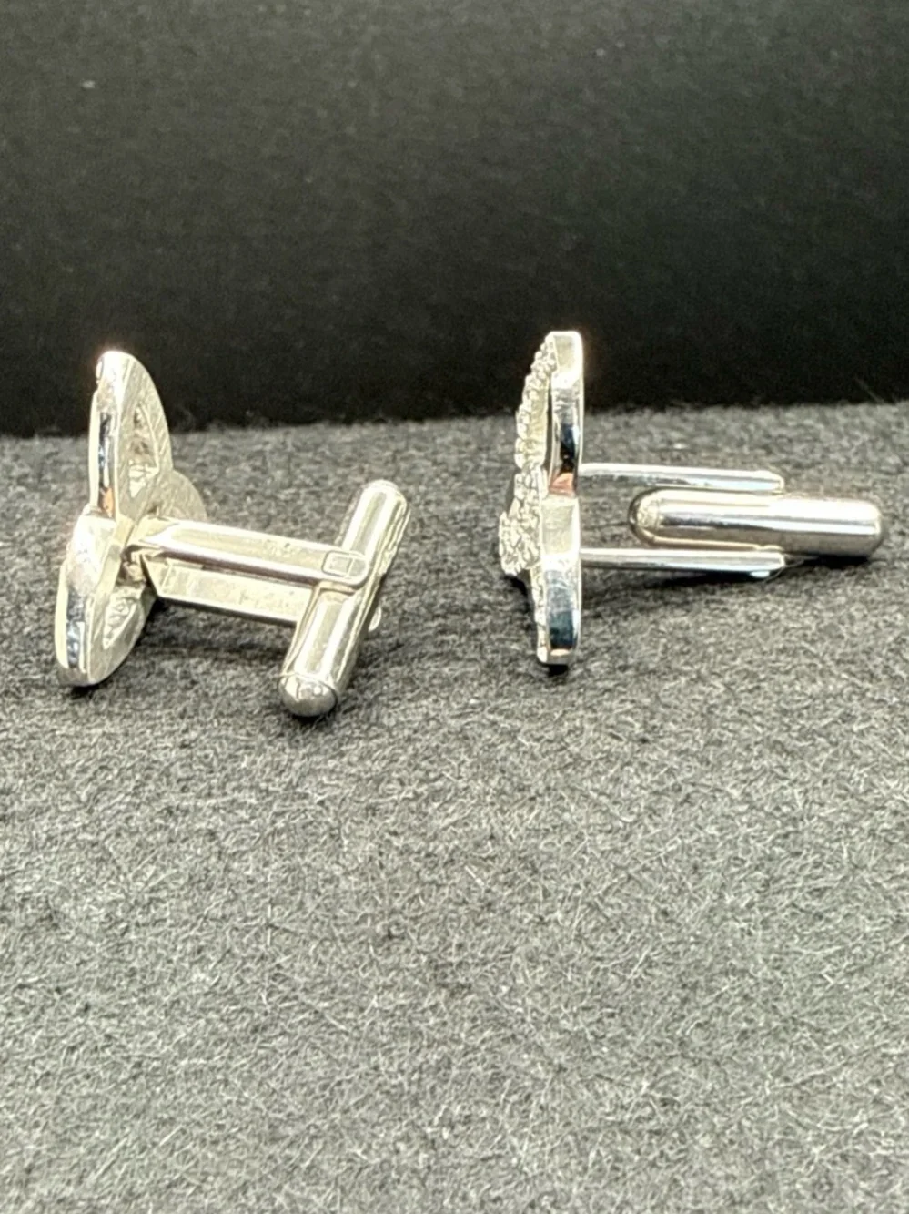 Source Unknown Silver Trinity Knot‎ Cuff Links with Clear Crystals